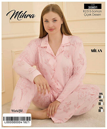 Aesco Mihra 50801 Kadın Düğmeli Battal Pijama Takımı