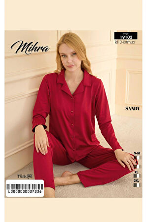 Aesco Mihra 19103 Kadın Düğmeli Uzun Kol Pijama Takımı