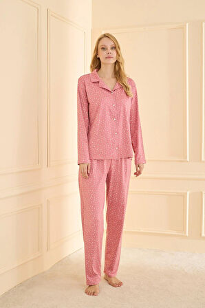 Aesco Mihra 19103 Kadın Düğmeli Uzun Kol Pijama Takımı