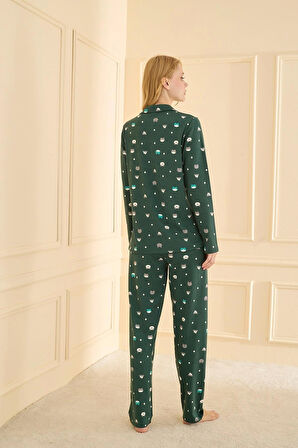 Aesco Mihra 19103 Kadın Düğmeli Uzun Kol Pijama Takımı