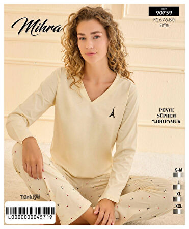 Aesco Mihra 90759 Kadın V Yaka Uzun Kol Pijama Takımı