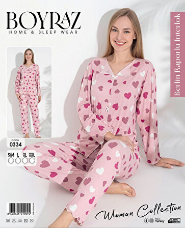 Aesco Boyraz 0334 Kadın Raporlu Uzun Kol Pijama Takımı