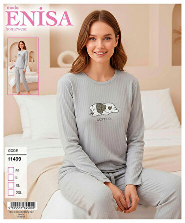 Aesco Enisa 11499 Kadın Raporlu Uzun Kol Pijama Takımı