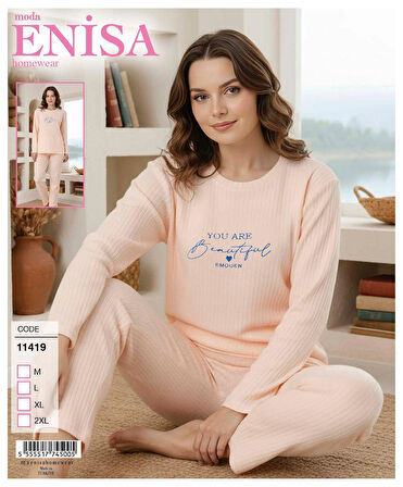 Aesco Enisa 11419 Kadın Raporlu Uzun Kol Pijama Takımı