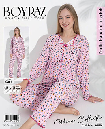 Aesco Boyraz 0367 Kadın Raporlu Uzun Kol Pijama Takımı