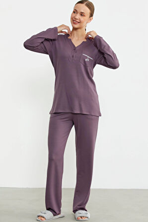 Aesco Sementa 76438 Yarım Düğmeli Cep Detaylı Pijama Takım