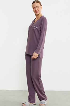 Aesco Sementa 76438 Yarım Düğmeli Cep Detaylı Pijama Takım