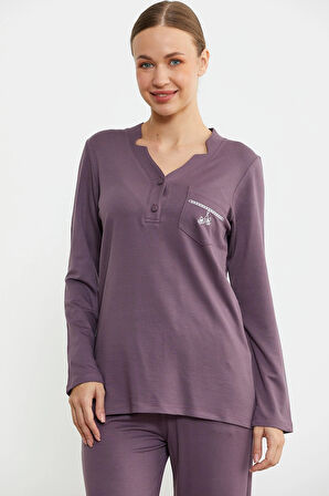 Aesco Sementa 76438 Yarım Düğmeli Cep Detaylı Pijama Takım