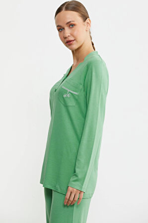 Aesco Sementa 76438 Yarım Düğmeli Cep Detaylı Pijama Takım