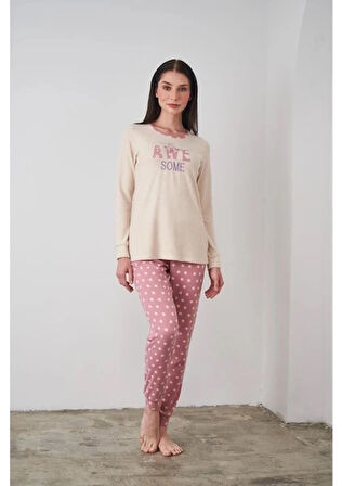 Aesco PJS 24503 kadın Yazı Detaylı Pijama Takımı