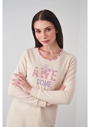 Aesco PJS 24503 kadın Yazı Detaylı Pijama Takımı