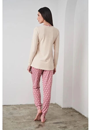 Aesco PJS 24503 kadın Yazı Detaylı Pijama Takımı