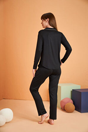 Aesco PJS 28049 Kadın Uzun Kol Önü Düğmeli Pijama Takım