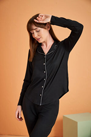 Aesco PJS 28049 Kadın Uzun Kol Önü Düğmeli Pijama Takım