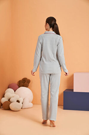 Aesco Pjs 28064 Kadın Düğmeli Pijama Takım