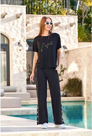 Aesco Aqua 25714 Kadın Taş Baskılı Paça Çıtçıt Detay 2'li Takım