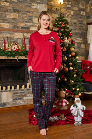 Aesco Aqua 26201 Kadın Düğme Yaka Uzun Kol Pijama Takımı