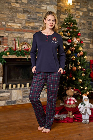 Aesco Aqua 26201 Kadın Düğme Yaka Uzun Kol Pijama Takımı