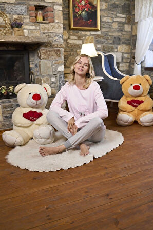 Aesco Aqua 26228 Kadın Uzun Kol Ayıcık Detaylı Pijama Takım