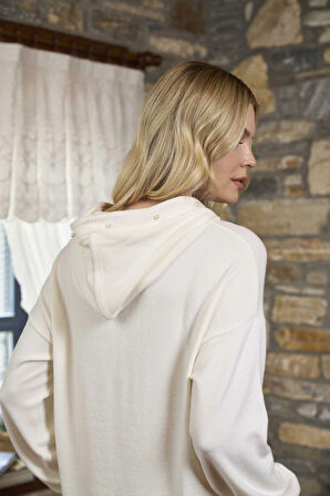 Aesco Aqua 26252 Kadın Kapşonlu İnci Detaylı Uzun Kol Pijama Takımı