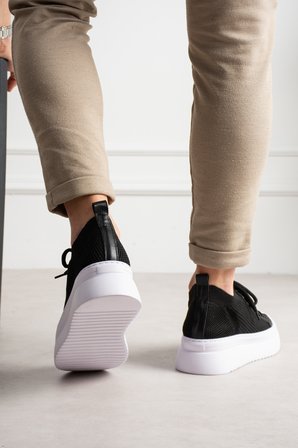 Aesco MN2601 Sneaker Ayakkabı Siyah Triko Kalın Taban Vegan Ortopedik