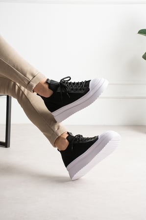 Aesco Mn2601 Erkek Sneaker Vegan Deri Bağcıklı Günlük Ayakkabı Siyah