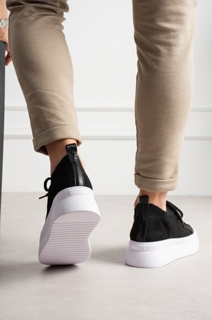 Aesco Mn2601 Erkek Sneaker Vegan Deri Bağcıklı Günlük Ayakkabı Siyah