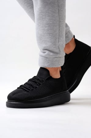 Aesco Mn307 RT Tricot Erkek Sneaker Siyah Vegan Deri Ortopedik Bağcıklı