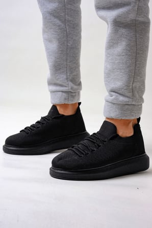 Aesco Mn307 RT Tricot Erkek Sneaker Siyah Vegan Deri Ortopedik Bağcıklı