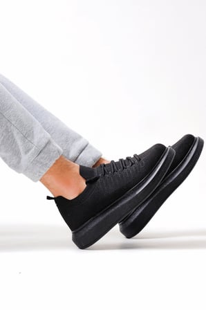 Aesco Mn307 RT Tricot Erkek Sneaker Siyah Vegan Deri Ortopedik Bağcıklı