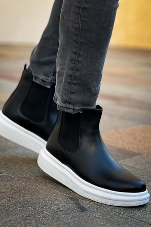 Aesco MN613 Chelsea Bot Vegan Deri Ortopedik Siyah 3.5 cm Topuklu