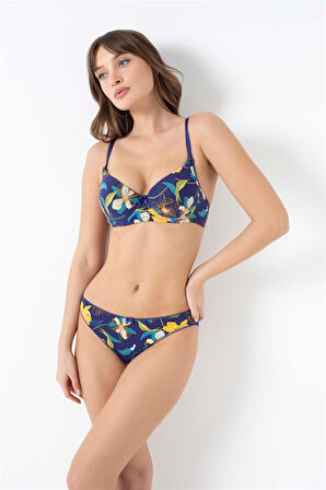 Aesco Viskon Balenli Destekli Dolgulu Çiçek Baskılı Sütyen ve Slip Takım