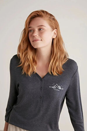 Aesco Nautıca W604 Kadın Patlı V Yaka Uzun Kollu Pijama Takımı