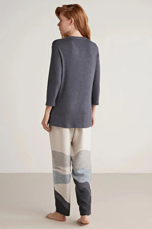 Aesco Nautıca W604 Kadın Patlı V Yaka Uzun Kollu Pijama Takımı