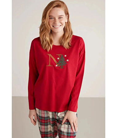 Aesco Nautıca W606 Kadın Uzun Kollu Ekoseli Pijama Takımı