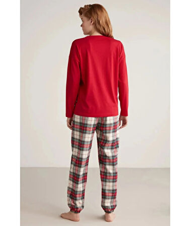 Aesco Nautıca W606 Kadın Uzun Kollu Ekoseli Pijama Takımı