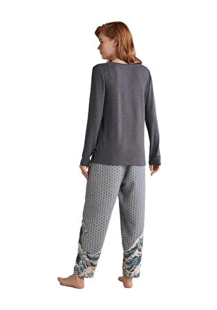 Aesco Nautıca W618 Kadın Patlı V Yaka Uzun Kollu Pijama Takımı