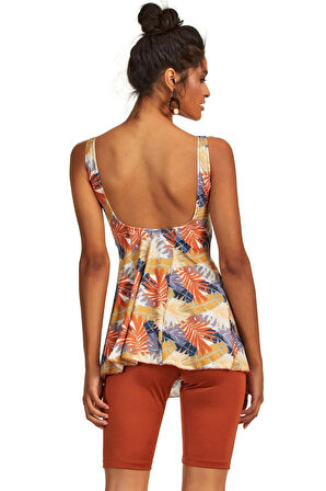 Aesco Argento 0551-9165 Yaprak Desenli Yarı Kapalı Taytlı Tankini