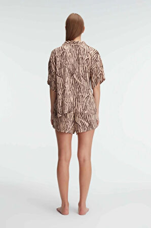 Aesco Anıl 9898 Kadın Kısa Kol Viskon Kumaş Desenli Pijama Takımı