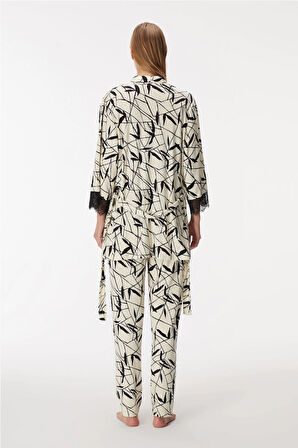 Aesco Anıl 11419 kadın Sabahlık, Atlet ve Pantolon Takım