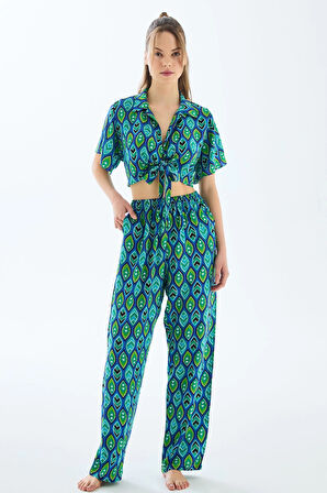 Aesco Anıl 11636 Kadın Kısa Kol Gömlek ve Pantolon Takım