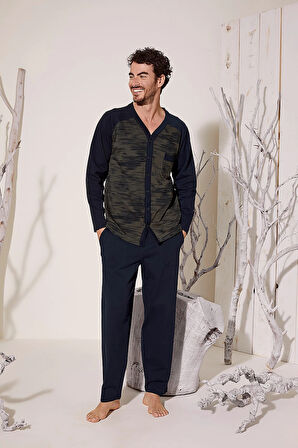 Aesco Kocabey 8025 Erkek  V Yaka Boydan Düğmeli Pijama Takımı