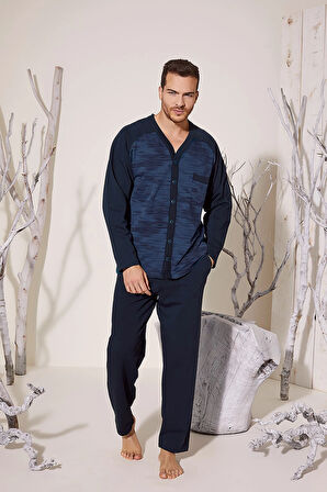 Aesco Kocabey 8025 Erkek  V Yaka Boydan Düğmeli Pijama Takımı