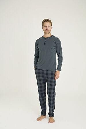 Aesco Kocabey 9221 Erkek Midi Yaka Pijama Takım