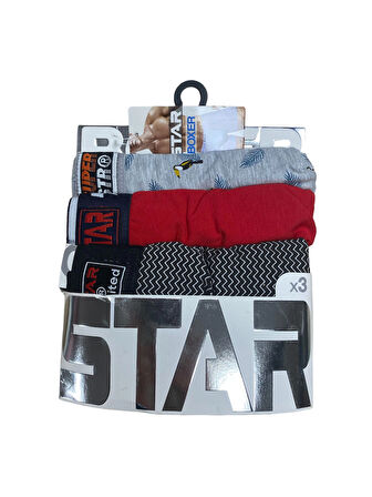 Aesco Star 105 Desenli Jakar Erkek 3'lü Kemer Boxer