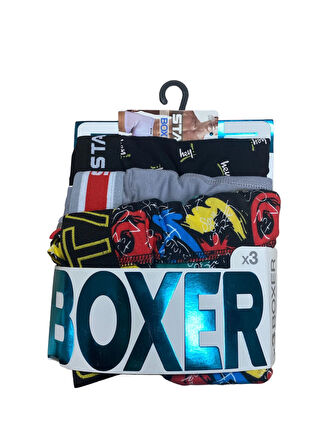 Aesco Star 105 Desenli Jakar Erkek 3'lü Kemer Boxer