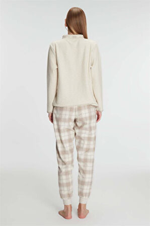 Aesco Fermuarlı Uzun Kol Sweatshirt Pantolon Takım Viskon ve Pamuklu Pijama Takımı