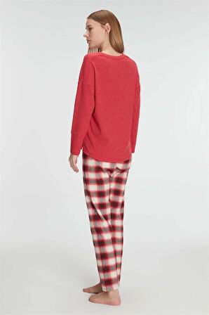 Aesco Pamuklu Kışlık Kare Desenli Uzun Kol Pijama Takımı