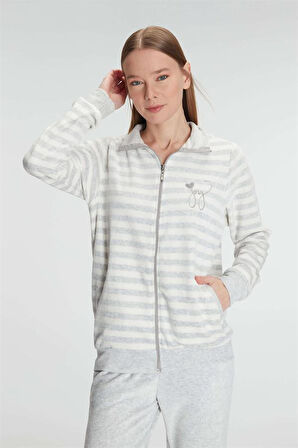 Aesco Pamuklu Uzun Kollu Fermuarlı Sweatshirt ve Pantolon Takım Pijama Takımı