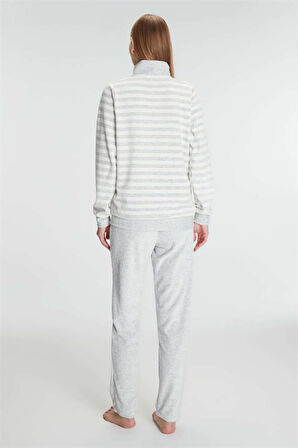 Aesco Pamuklu Uzun Kollu Fermuarlı Sweatshirt ve Pantolon Takım Pijama Takımı